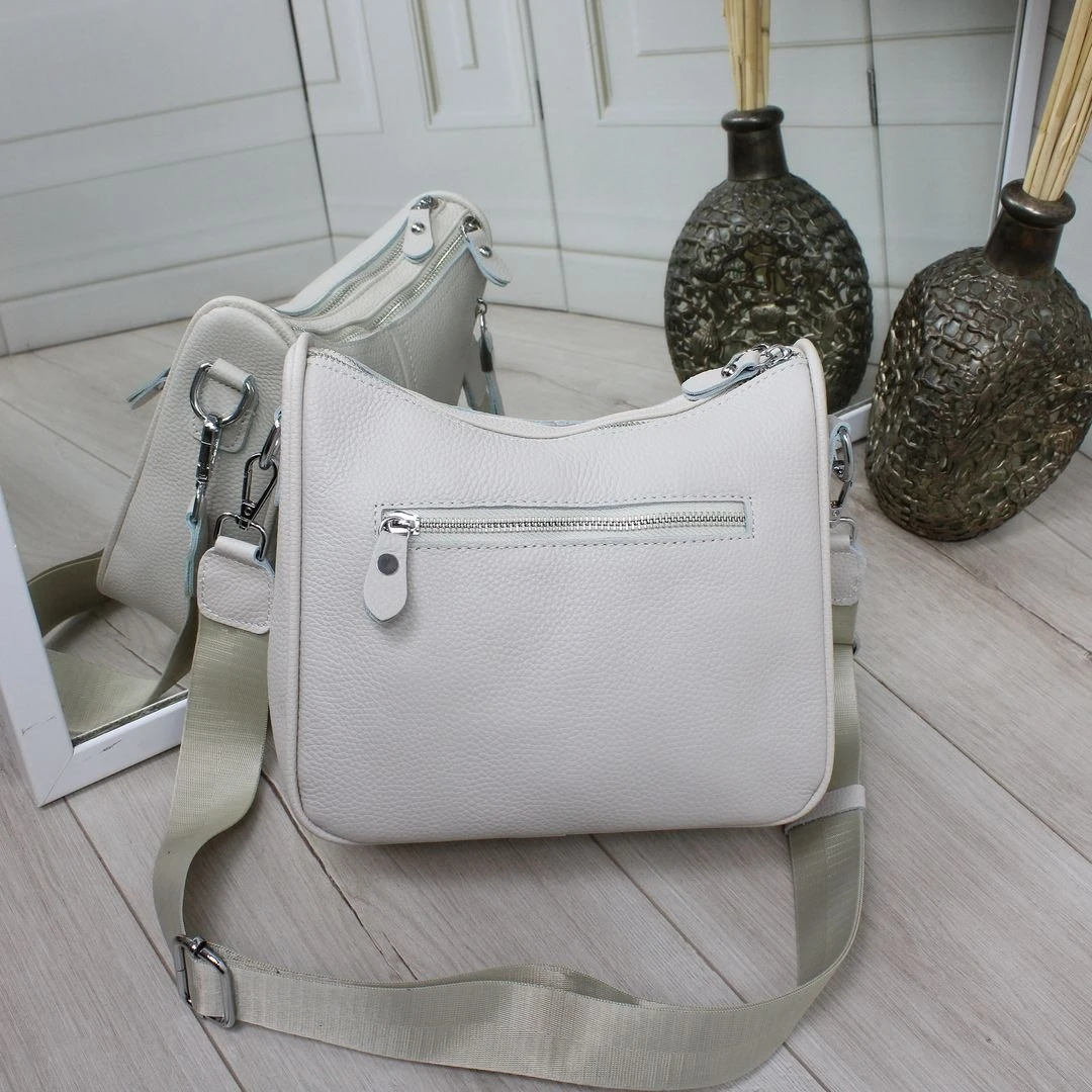 Жіноча молочна сумка через плече крос-боді з натуральної шкіри