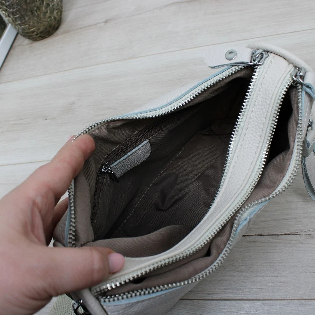 Жіноча молочна сумка через плече крос-боді з натуральної шкіри