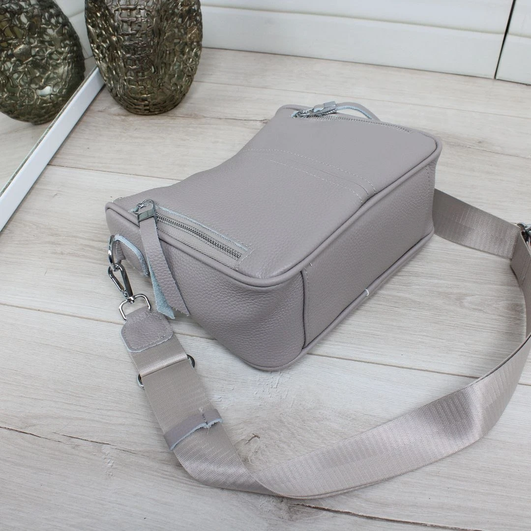 Жіноча сіро-лілова сумка через плече крос-боді з натуральної шкіри