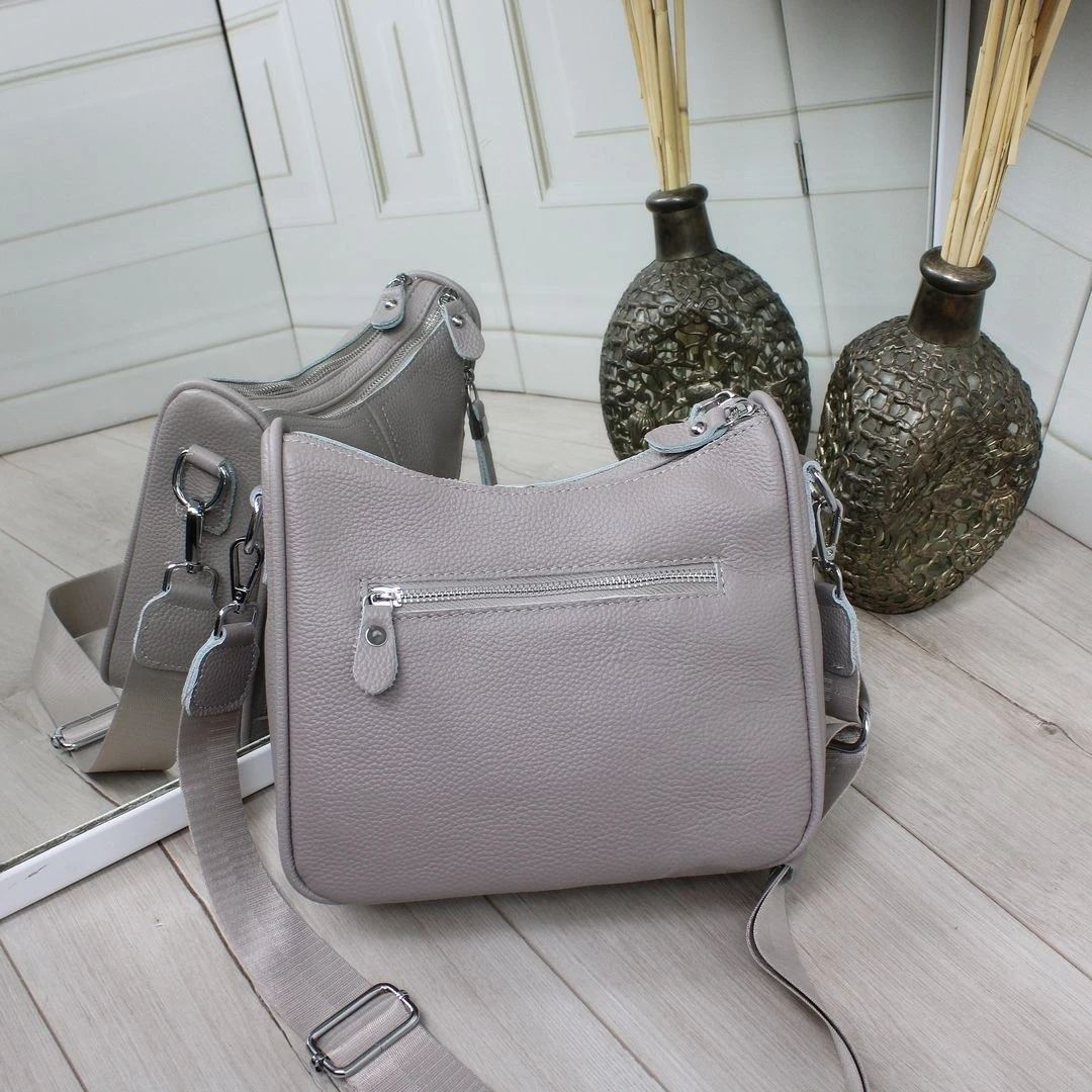 Жіноча сіро-лілова сумка через плече крос-боді з натуральної шкіри