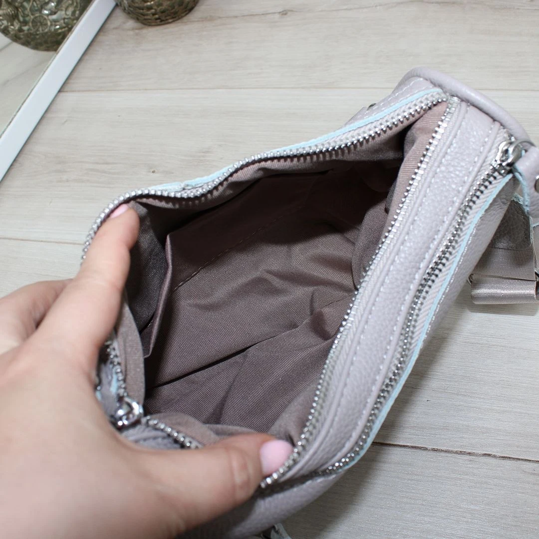 Жіноча сіро-лілова сумка через плече крос-боді з натуральної шкіри