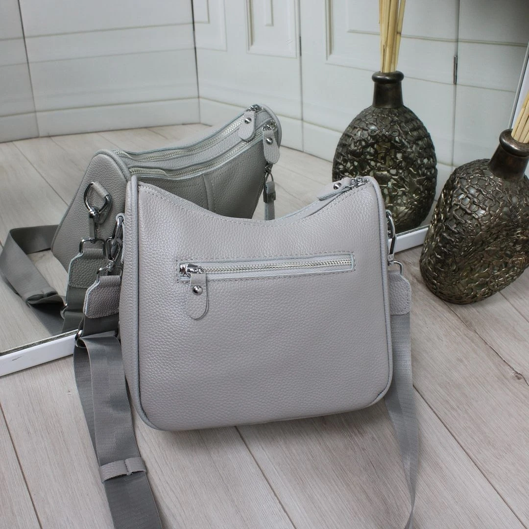 Жіноча сіра сумка через плече з натуральної шкіри крос-боді