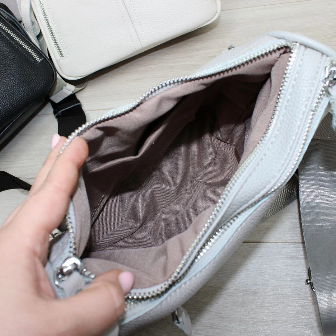 Жіноча сіра сумка через плече з натуральної шкіри крос-боді