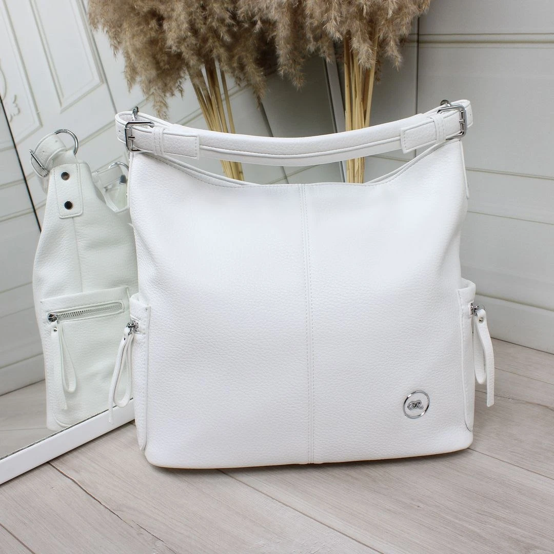 Біла жіноча велика сумка-мішок з екошкіри для документів А4