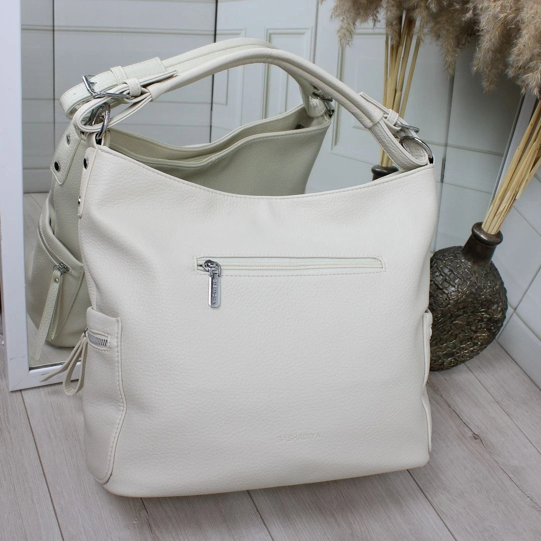 Молочна жіноча сумка-мішок з екошкіри великого розміру А4