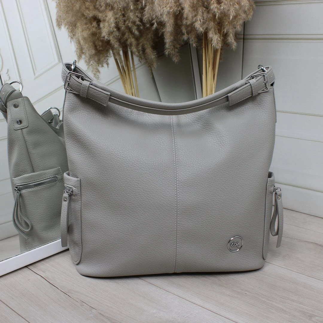 Сіра жіноча сумка-мішок з екошкіри містка формат А4