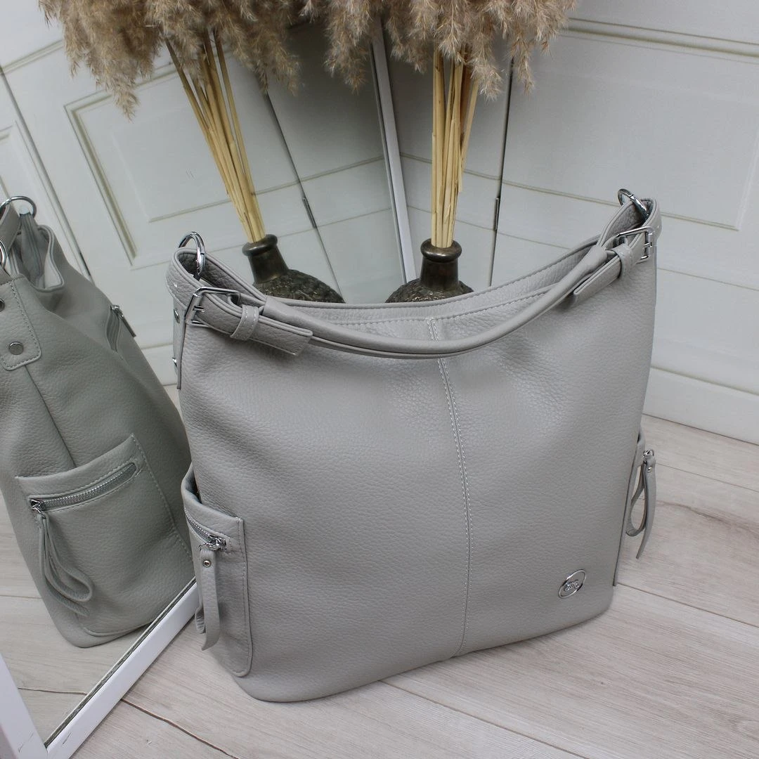 Сіра жіноча сумка-мішок з екошкіри містка формат А4