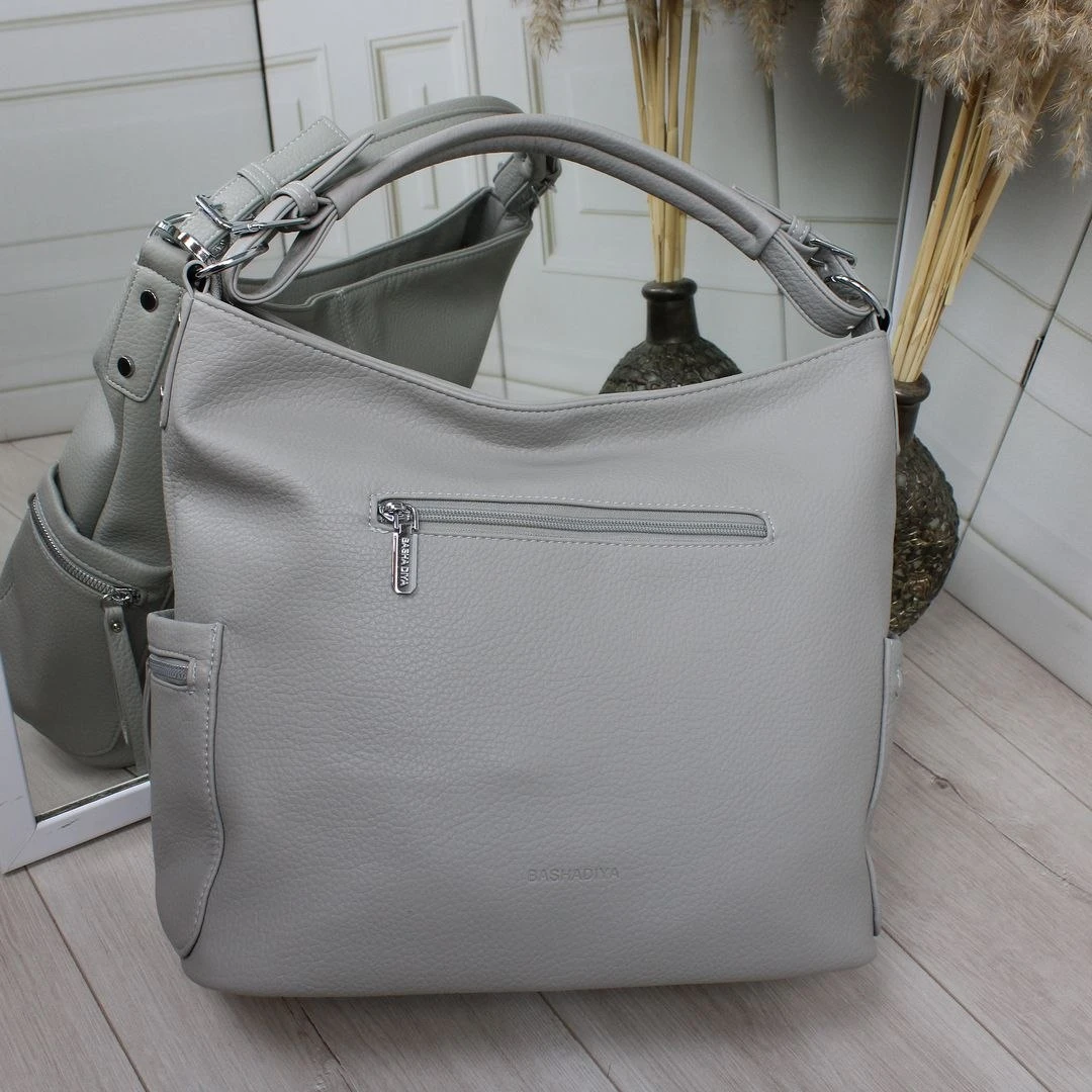 Сіра жіноча сумка-мішок з екошкіри містка формат А4