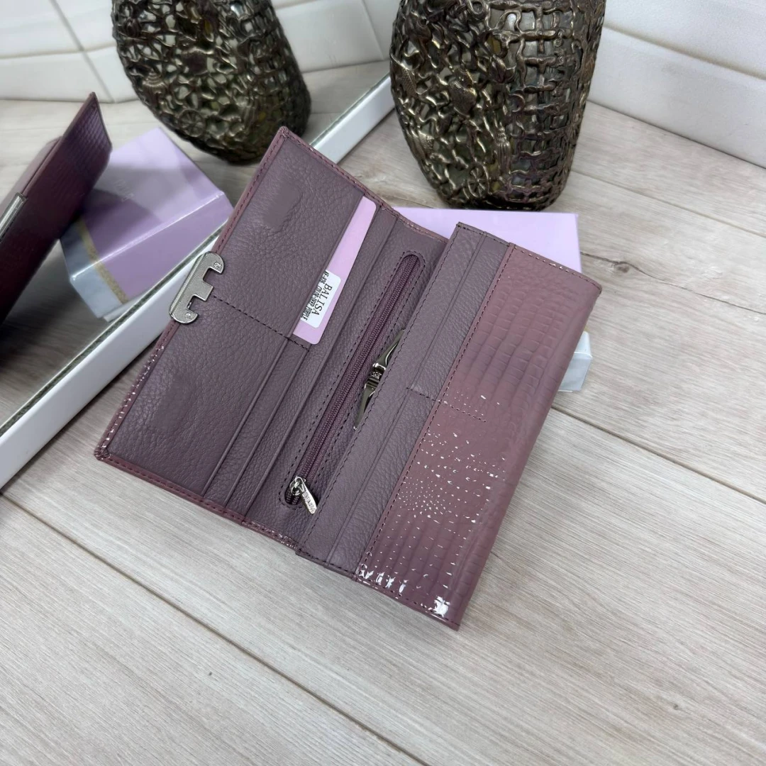 Жіночий гаманець кольору пильна троянда з натуральної лакової шкіри