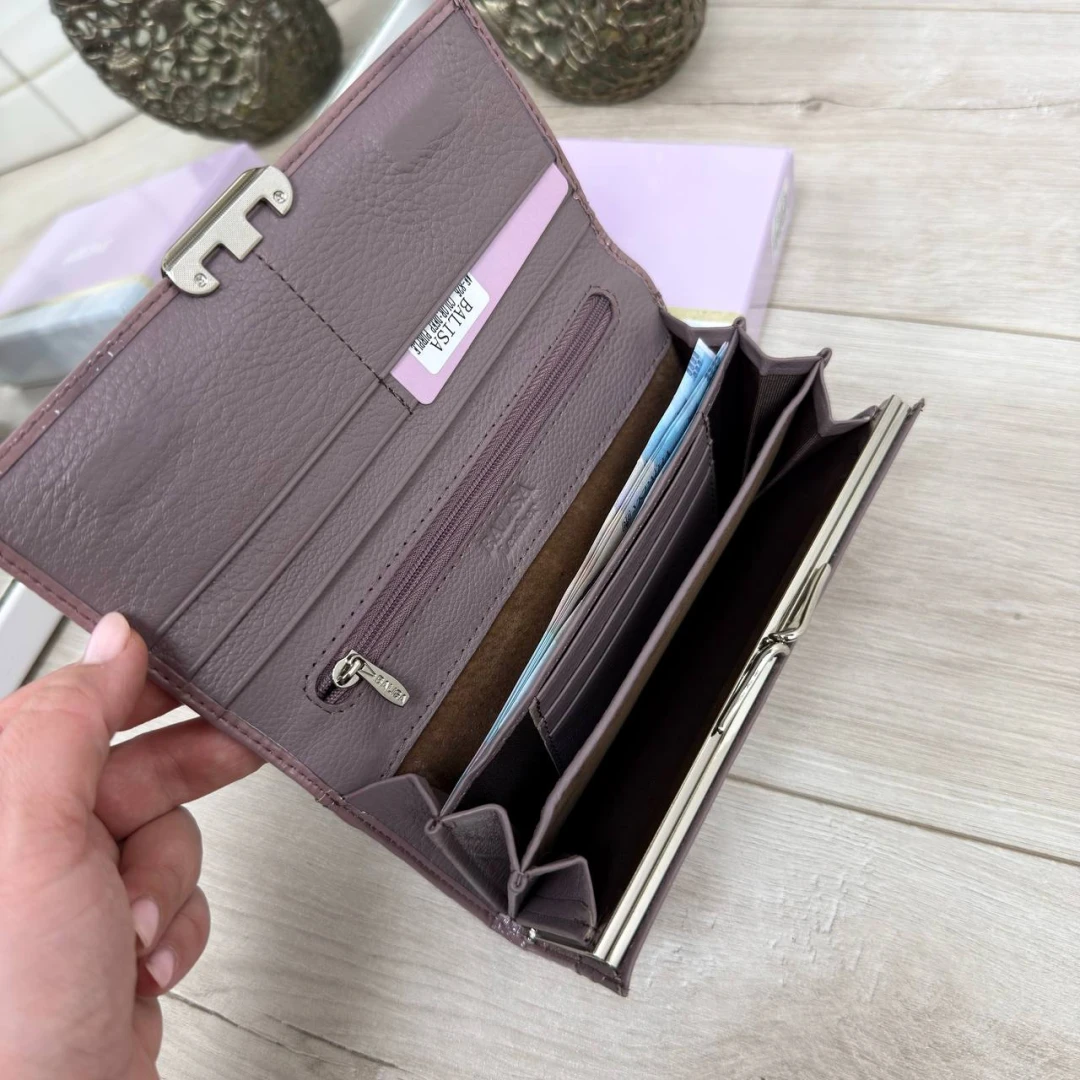 Жіночий гаманець кольору пильна троянда з натуральної лакової шкіри