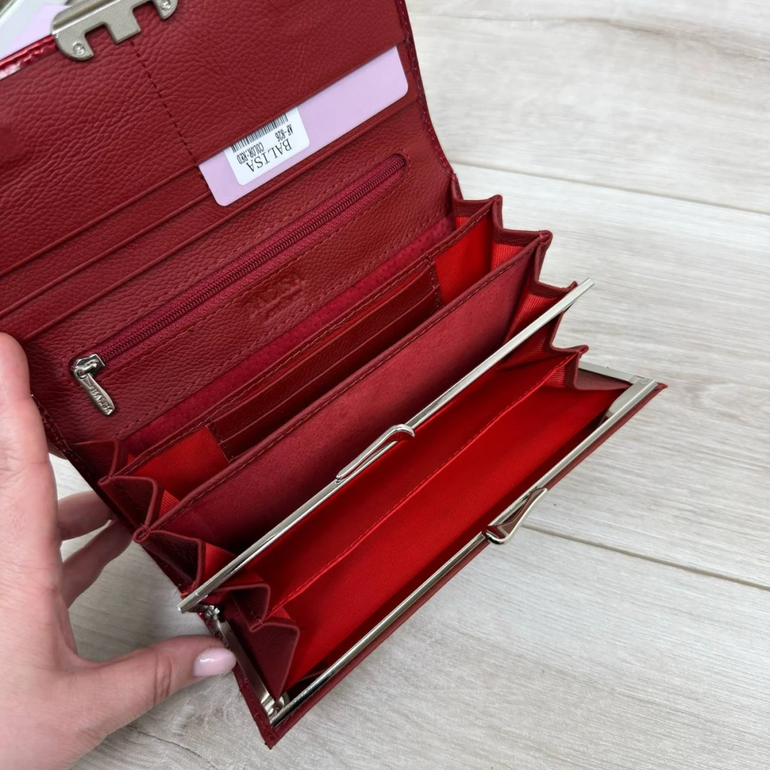 Яскравий червоний жіночий гаманець із натуральної лакової шкіри