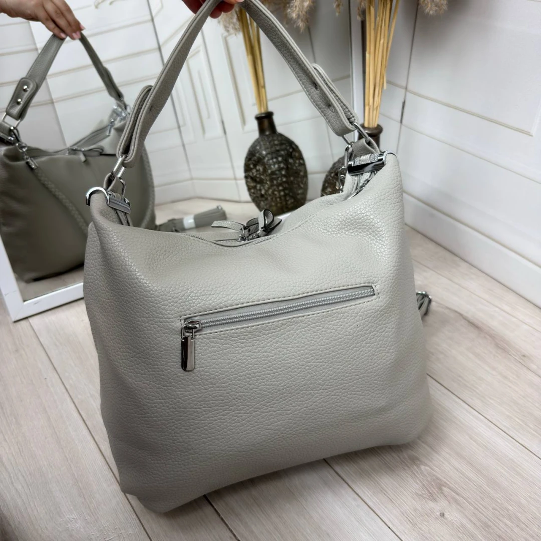 Сіра жіноча сумка-мішок А4 через плече з якісної екошкіри