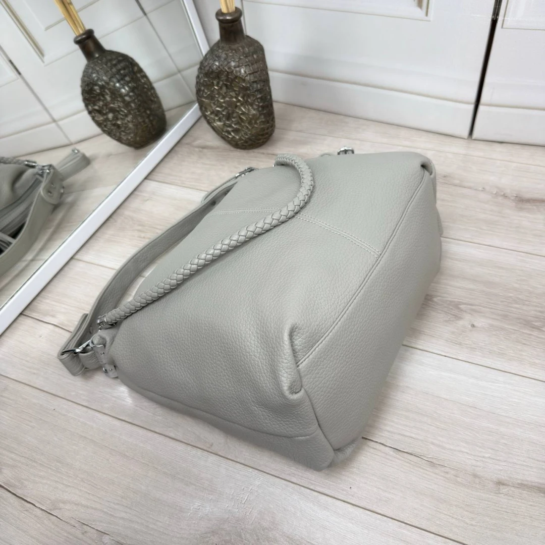 Сіра жіноча сумка-мішок А4 через плече з якісної екошкіри