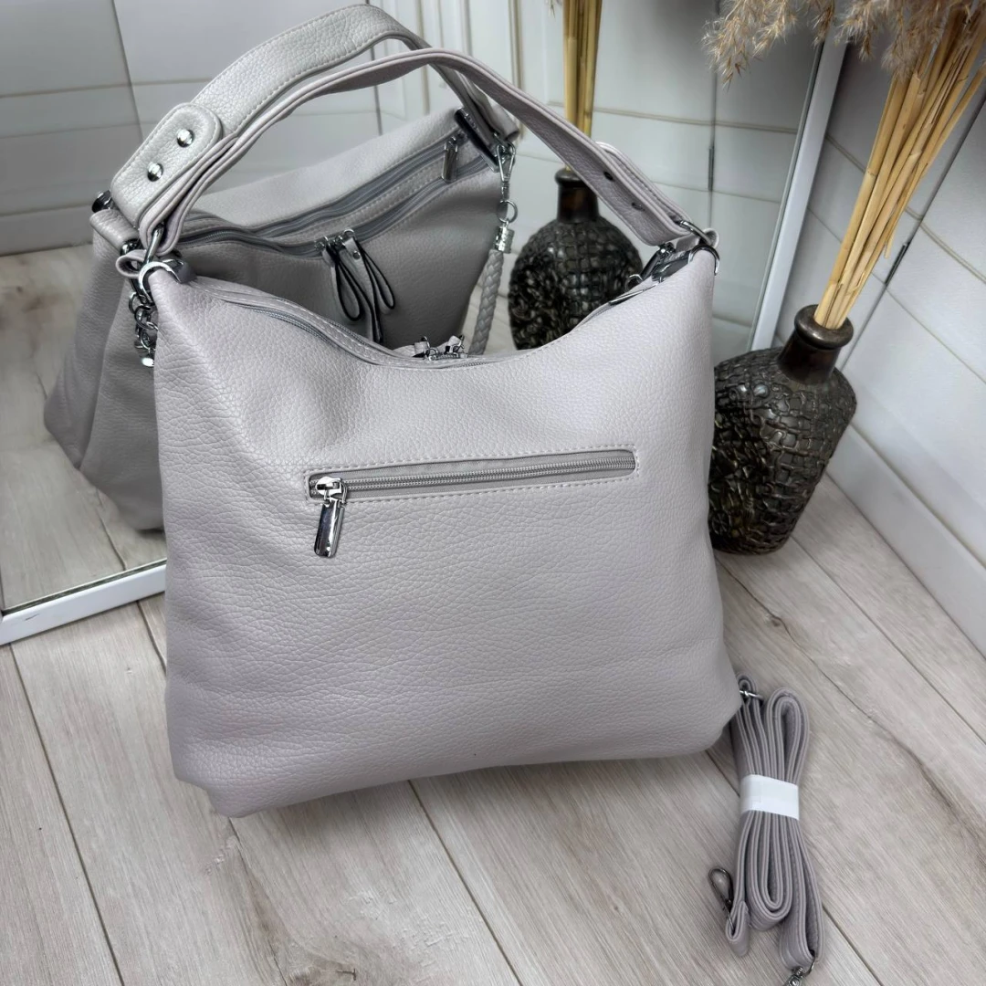 Сіро-лілова жіноча сумка-мішок А4 з екошкіри — унікальний відтінок