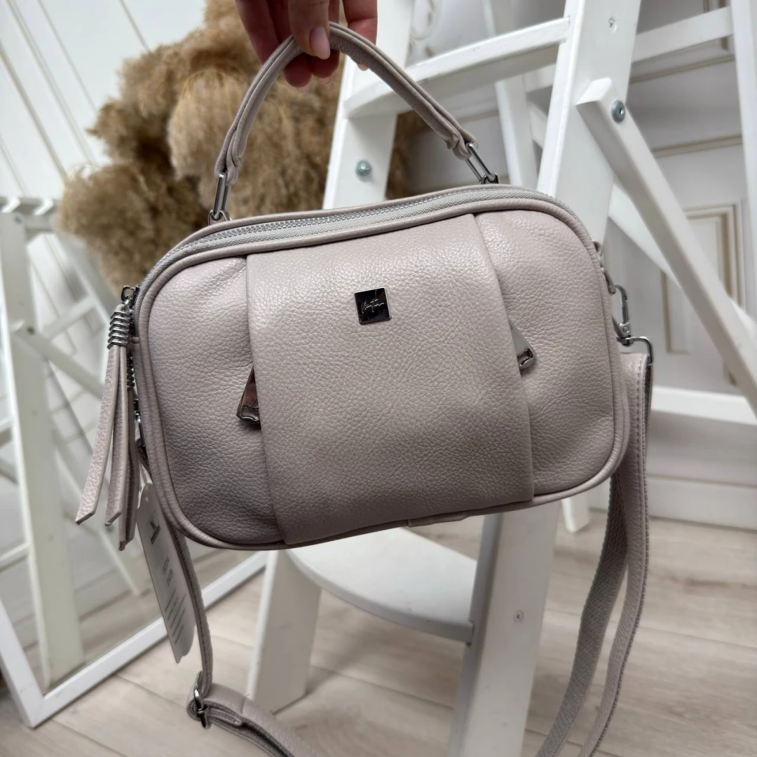 Сіро-лілова жіноча сумка через плече з екошкіри на два відділення