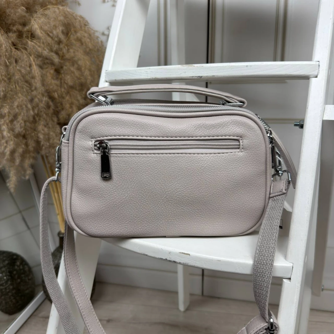 Сіро-лілова жіноча сумка через плече з екошкіри на два відділення