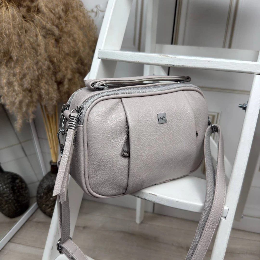 Сіро-лілова жіноча сумка через плече з екошкіри на два відділення