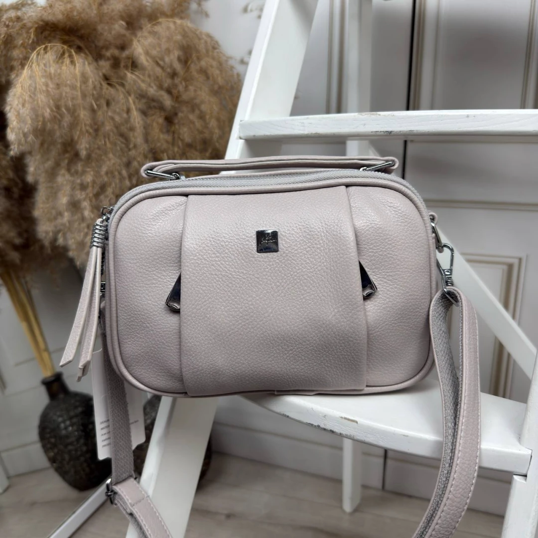 Сіро-лілова жіноча сумка через плече з екошкіри на два відділення