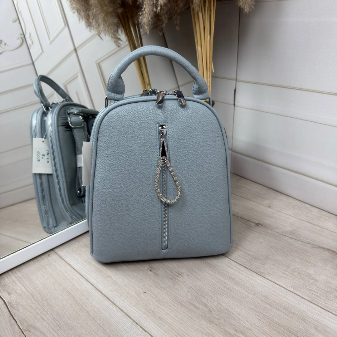 Блакитна жіноча сумка-рюкзак із екошкіри на два відділення