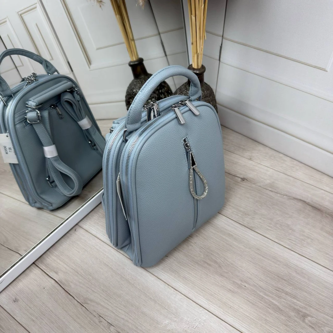 Блакитна жіноча сумка-рюкзак із екошкіри на два відділення