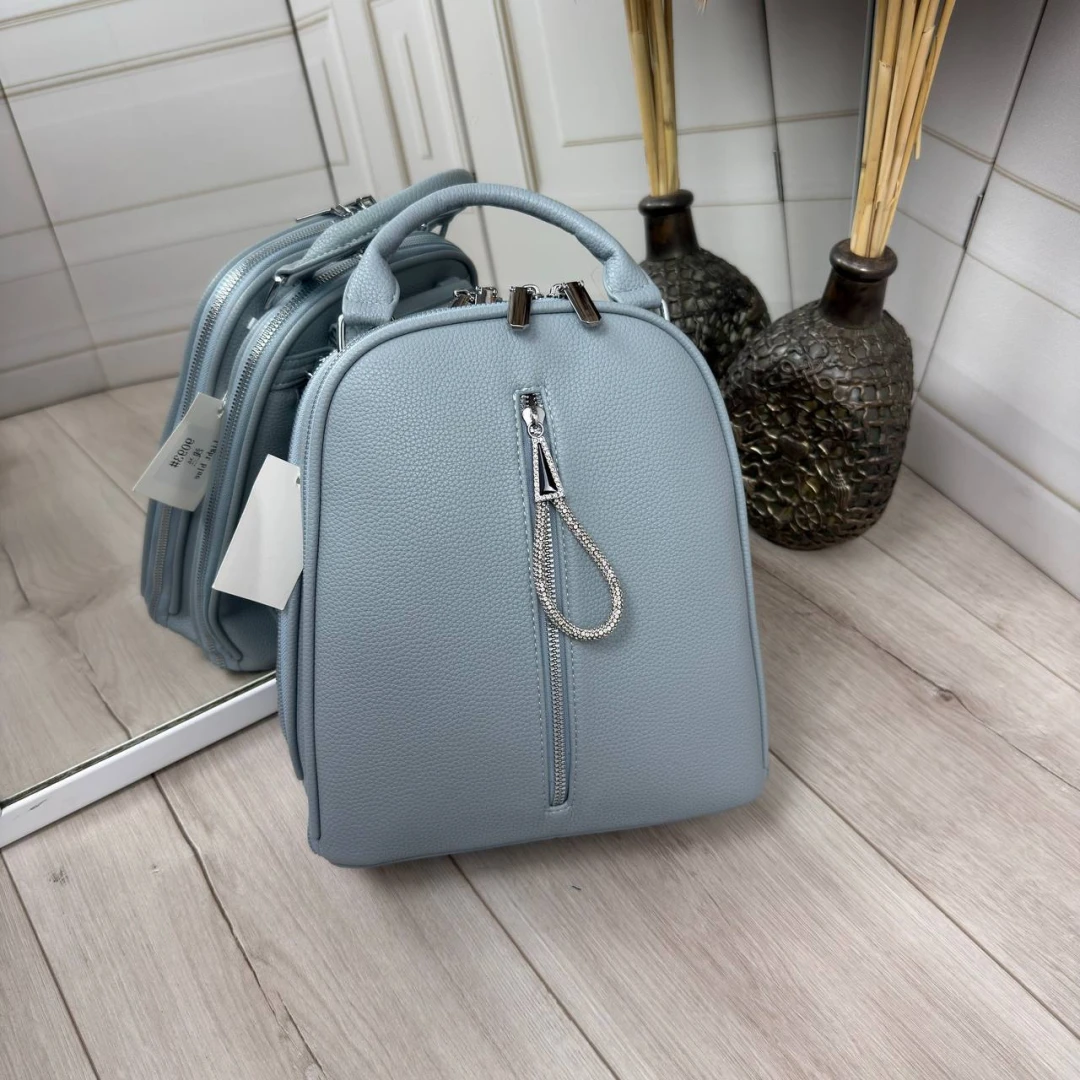 Блакитна жіноча сумка-рюкзак із екошкіри на два відділення