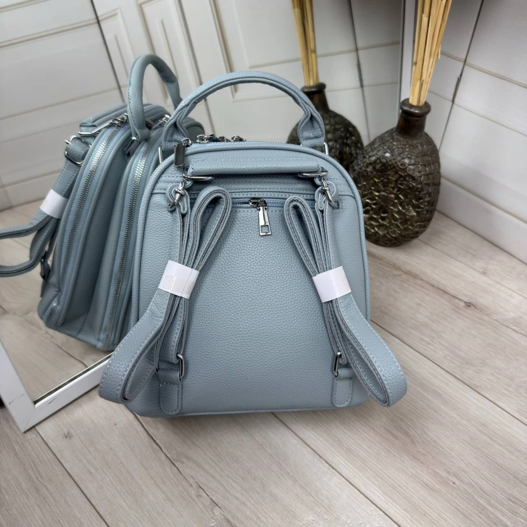 Блакитна жіноча сумка-рюкзак із екошкіри на два відділення