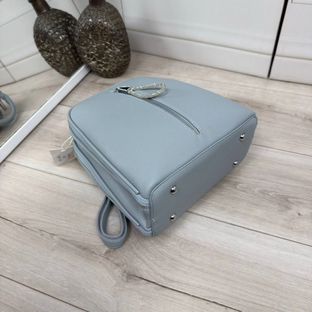 Блакитна жіноча сумка-рюкзак із екошкіри на два відділення