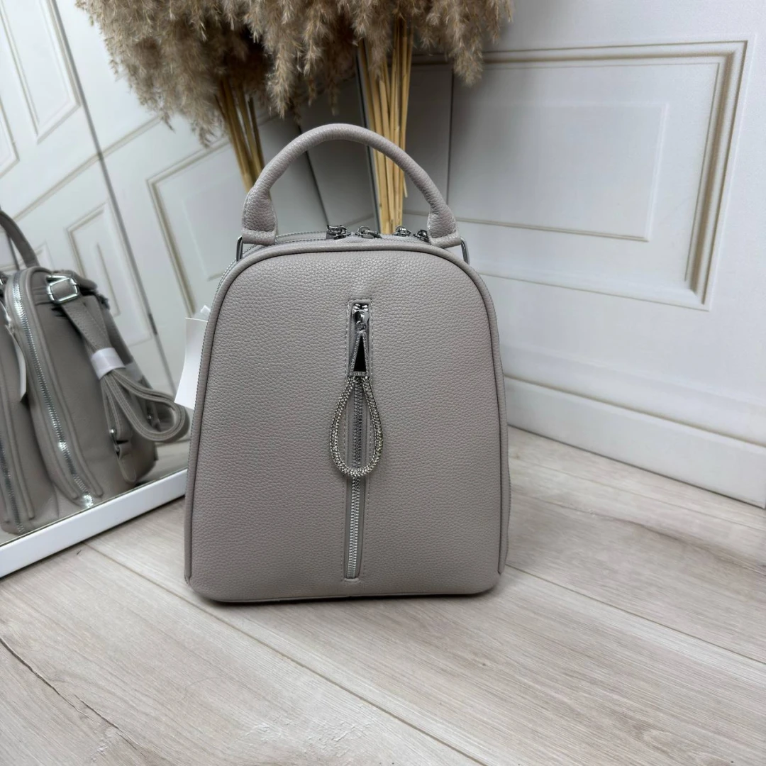 Сіро-лілова жіноча сумка-рюкзак із екошкіри 2 в 1