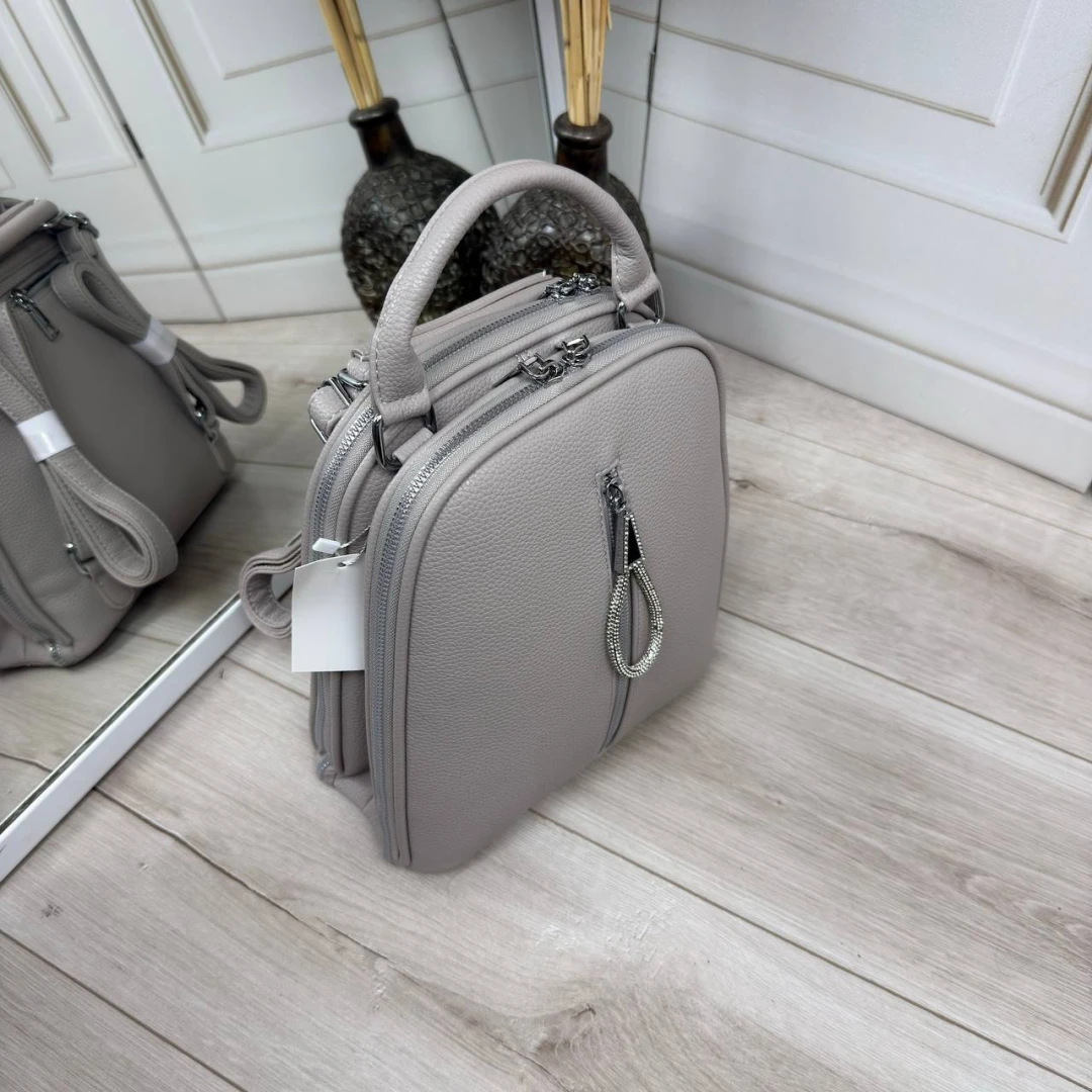 Сіро-лілова жіноча сумка-рюкзак із екошкіри 2 в 1