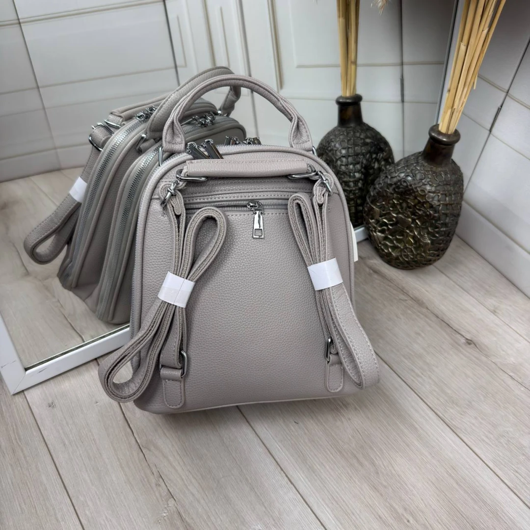 Сіро-лілова жіноча сумка-рюкзак із екошкіри 2 в 1