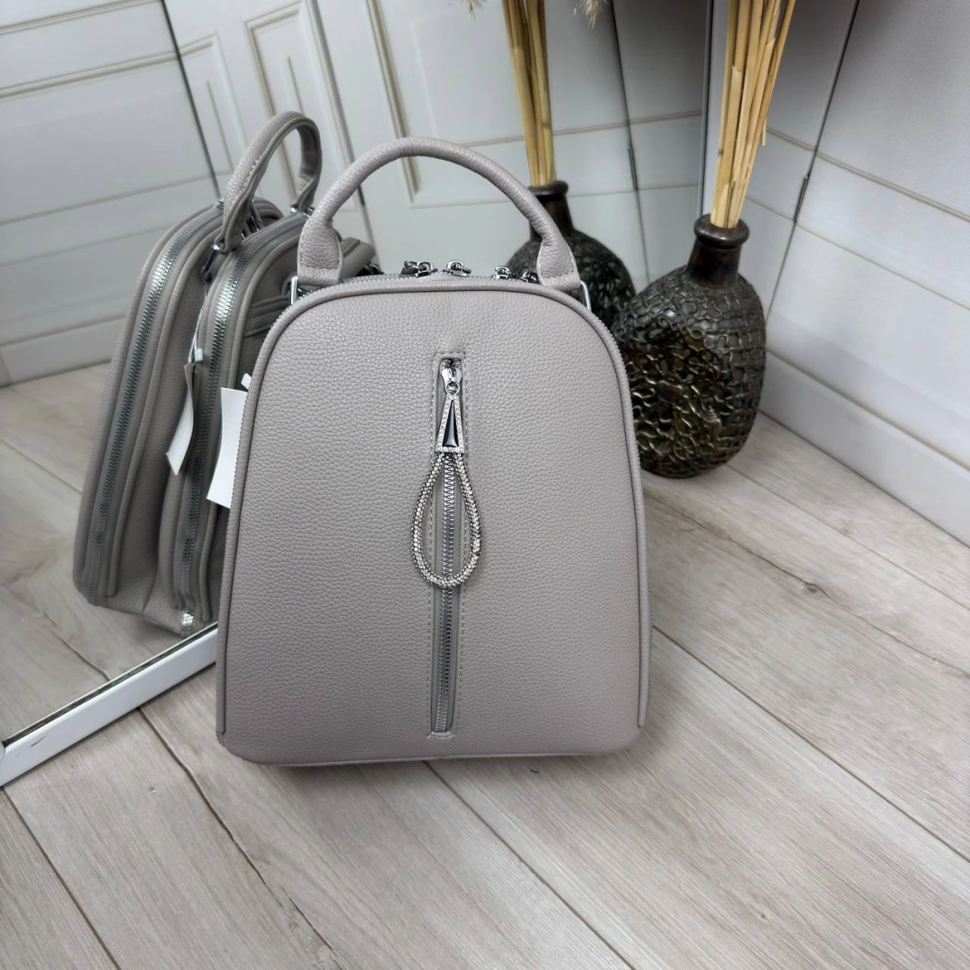 Сіро-лілова жіноча сумка-рюкзак із екошкіри 2 в 1