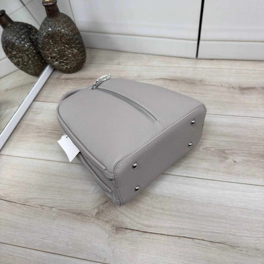 Сіро-лілова жіноча сумка-рюкзак із екошкіри 2 в 1