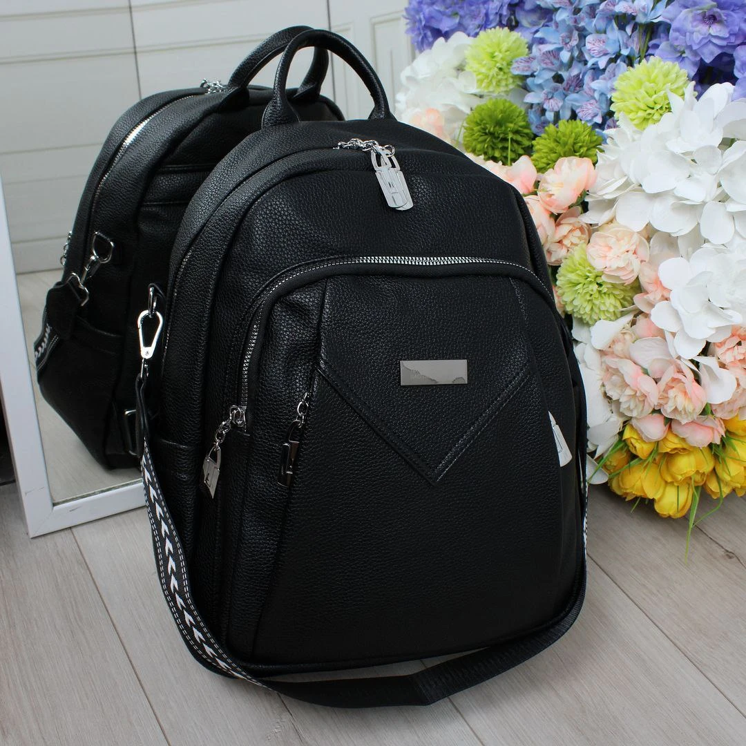 Чорна жіноча сумка-рюкзак А4 трансформер із екошкіри (2 в 1)