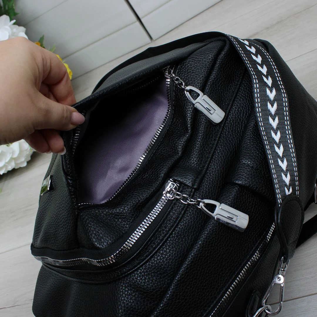 Чорна жіноча сумка-рюкзак А4 трансформер із екошкіри (2 в 1)