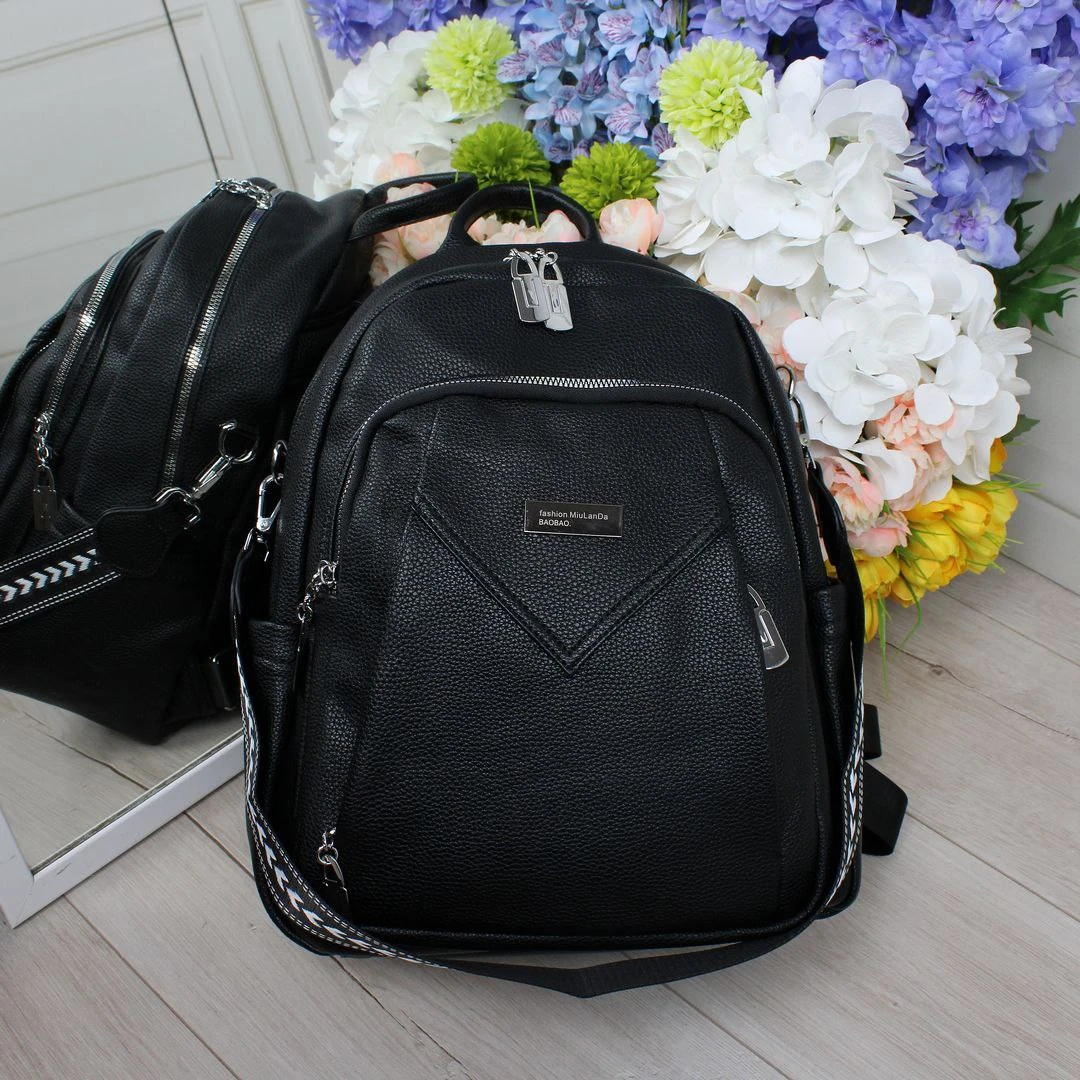 Чорна жіноча сумка-рюкзак А4 трансформер із екошкіри (2 в 1)