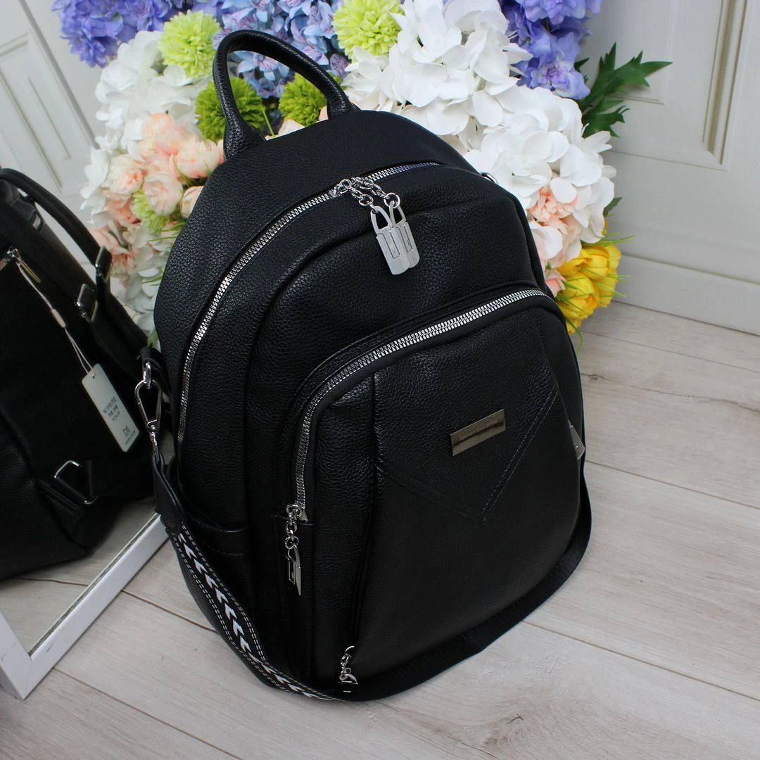 Чорна жіноча сумка-рюкзак А4 трансформер із екошкіри (2 в 1)