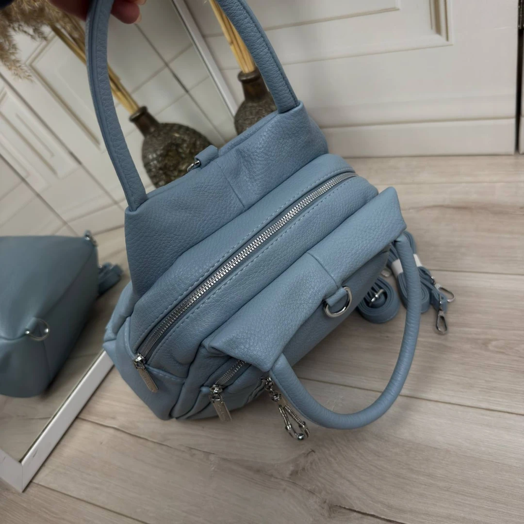 Блакитна жіноча сумка-рюкзак із екошкіри міського стилю