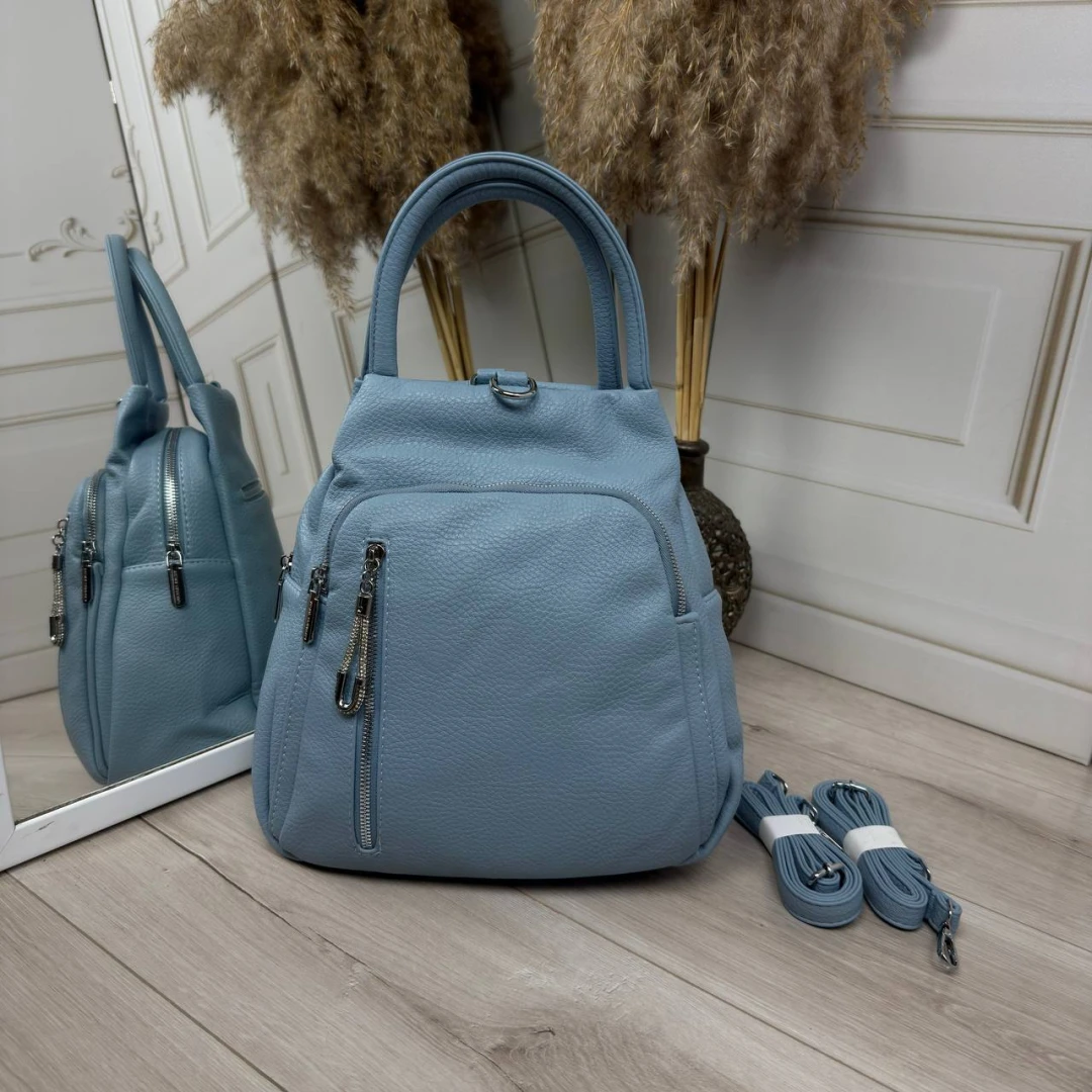 Блакитна жіноча сумка-рюкзак із екошкіри міського стилю