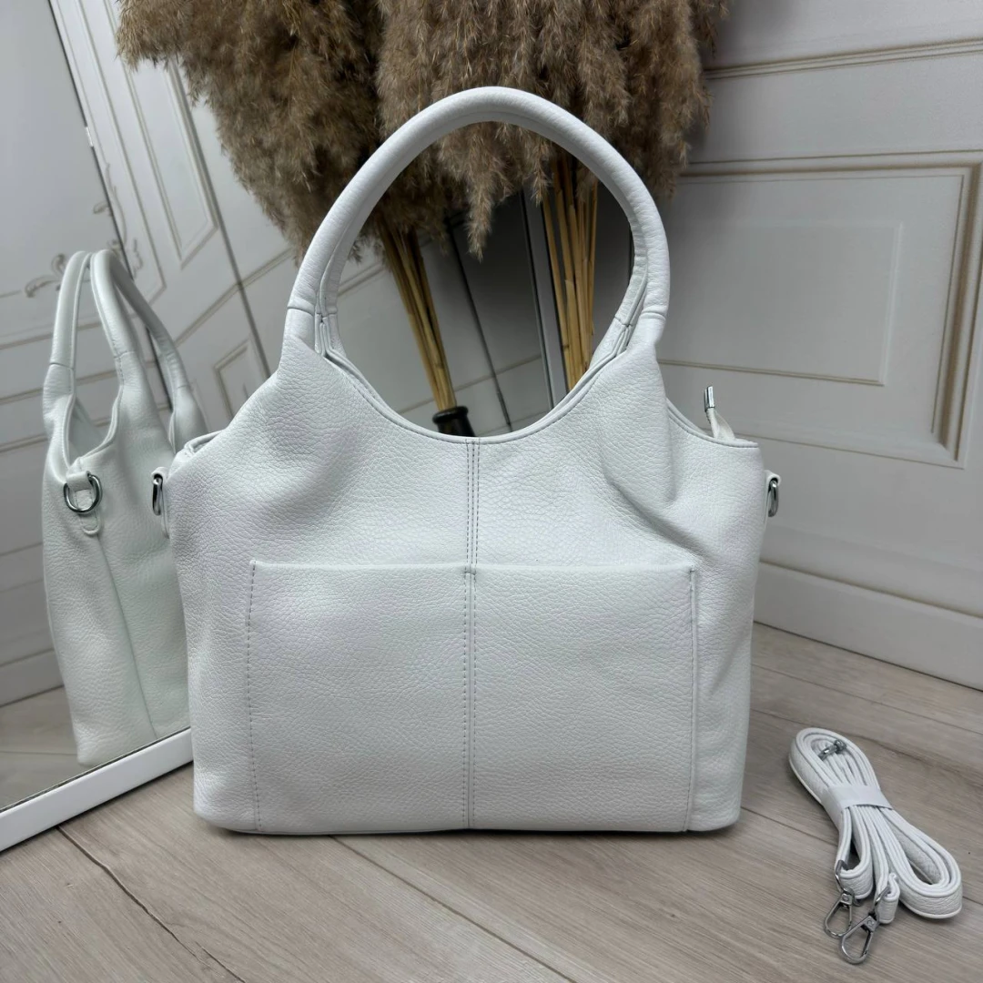 Біла жіноча сумка мішок А4 із екошкіри — стильний шоппер на плече