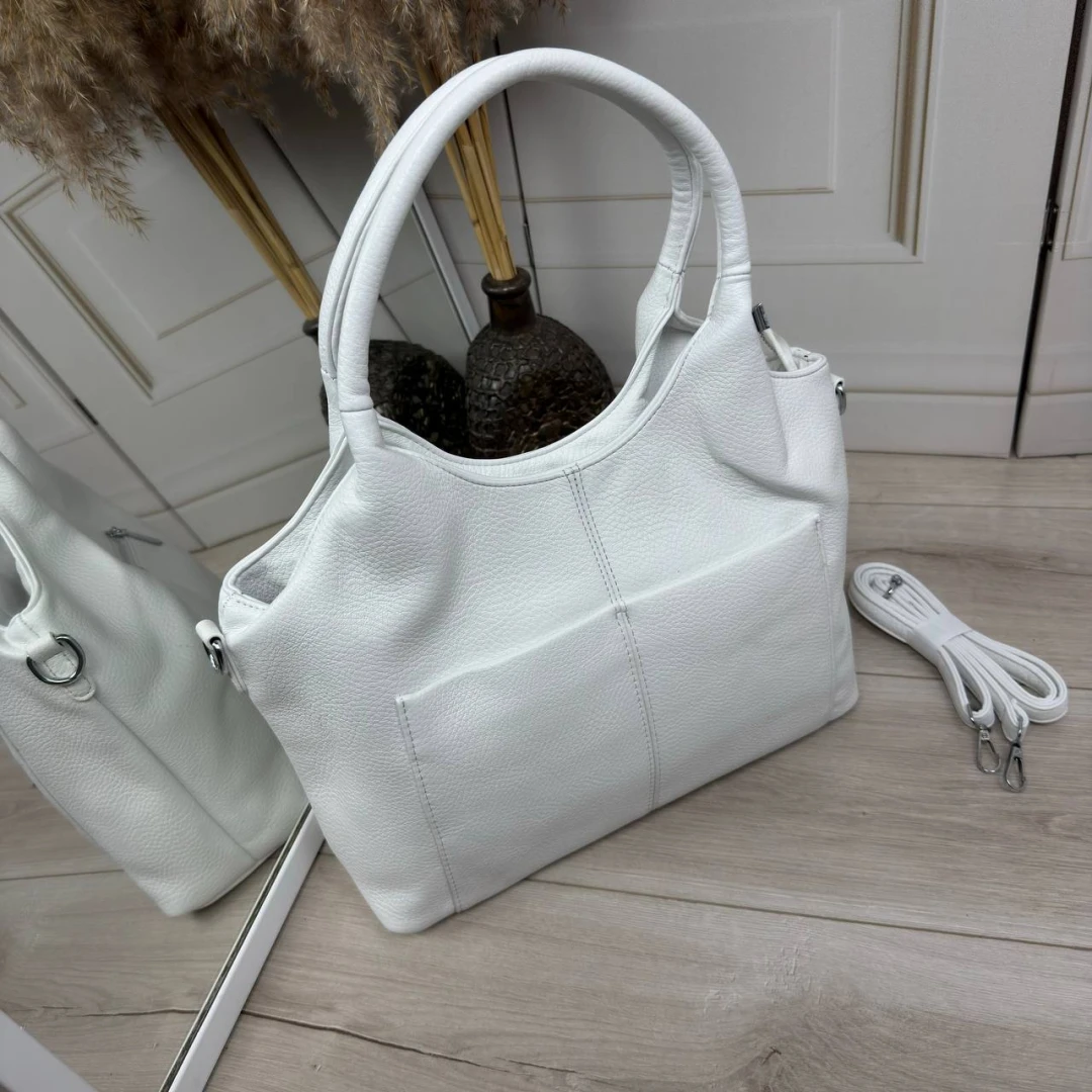 Біла жіноча сумка мішок А4 із екошкіри — стильний шоппер на плече