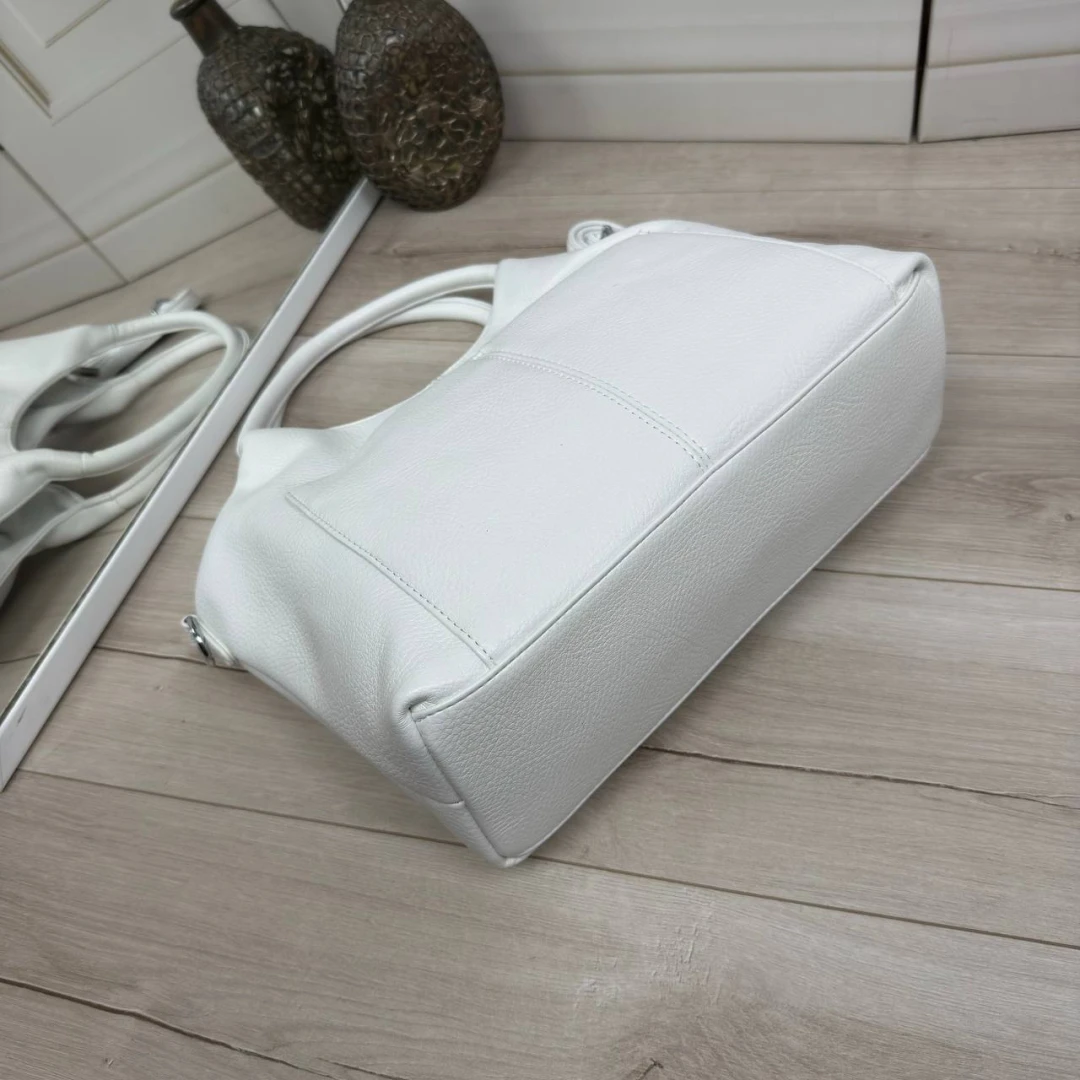 Біла жіноча сумка мішок А4 із екошкіри — стильний шоппер на плече