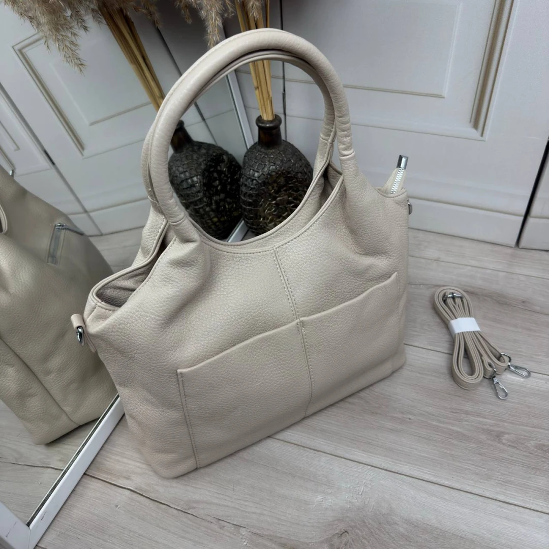 Бежева жіноча сумка мішок А4 із м'якої екошкіри на кожен день