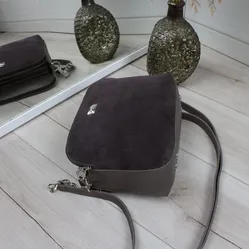 Жіноча сумка капучино крос-боді із замші