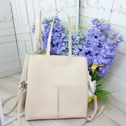 Жіноча молочна сумка-шопер з шкіри 