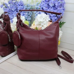 Жіноча бордова сумка-мішок