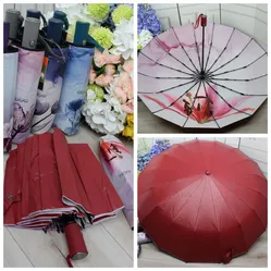 Бордова парасолька-автомат на 16 спиць 