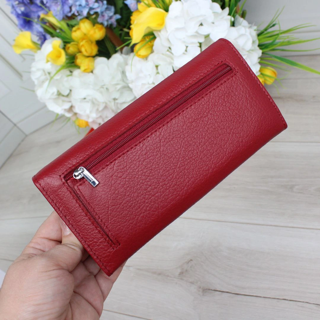 Жіночий гаманець бордо зі шкіри для організації дрібниць