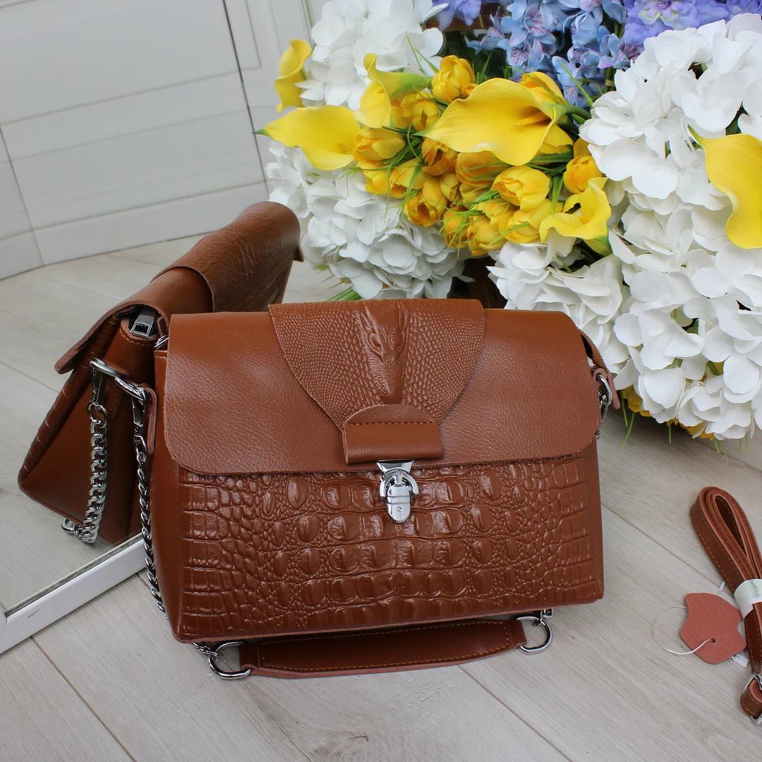 Функціональна сумка крос-боді коричнева з еко-шкіри для мам