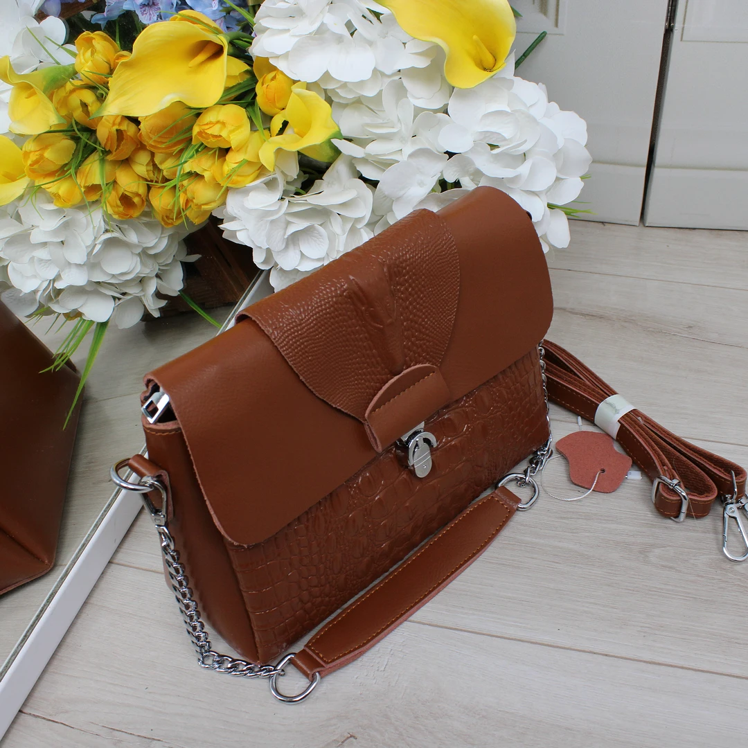 Функціональна сумка крос-боді коричнева з еко-шкіри для мам