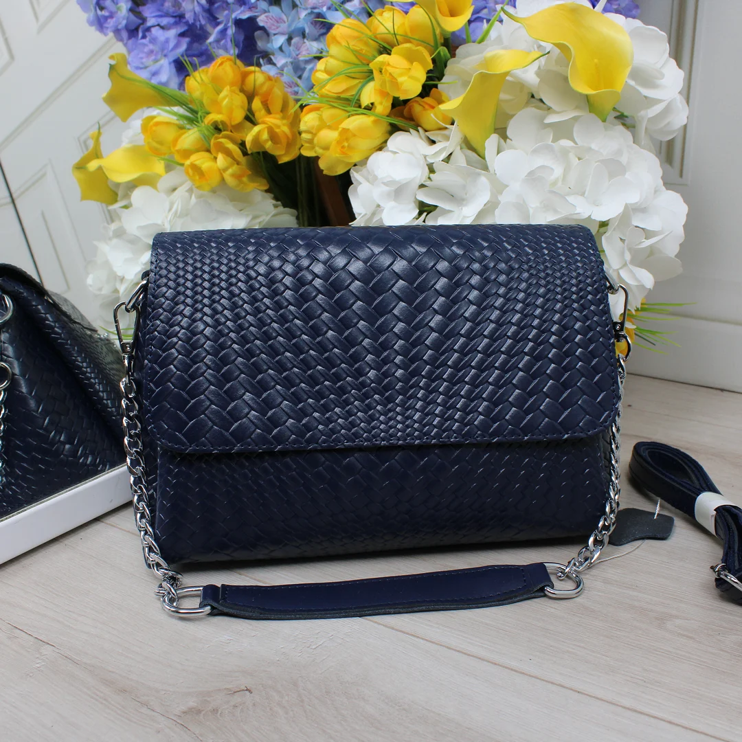 Жіноча синя сумка крос-боді зі шкіри для мандрівників